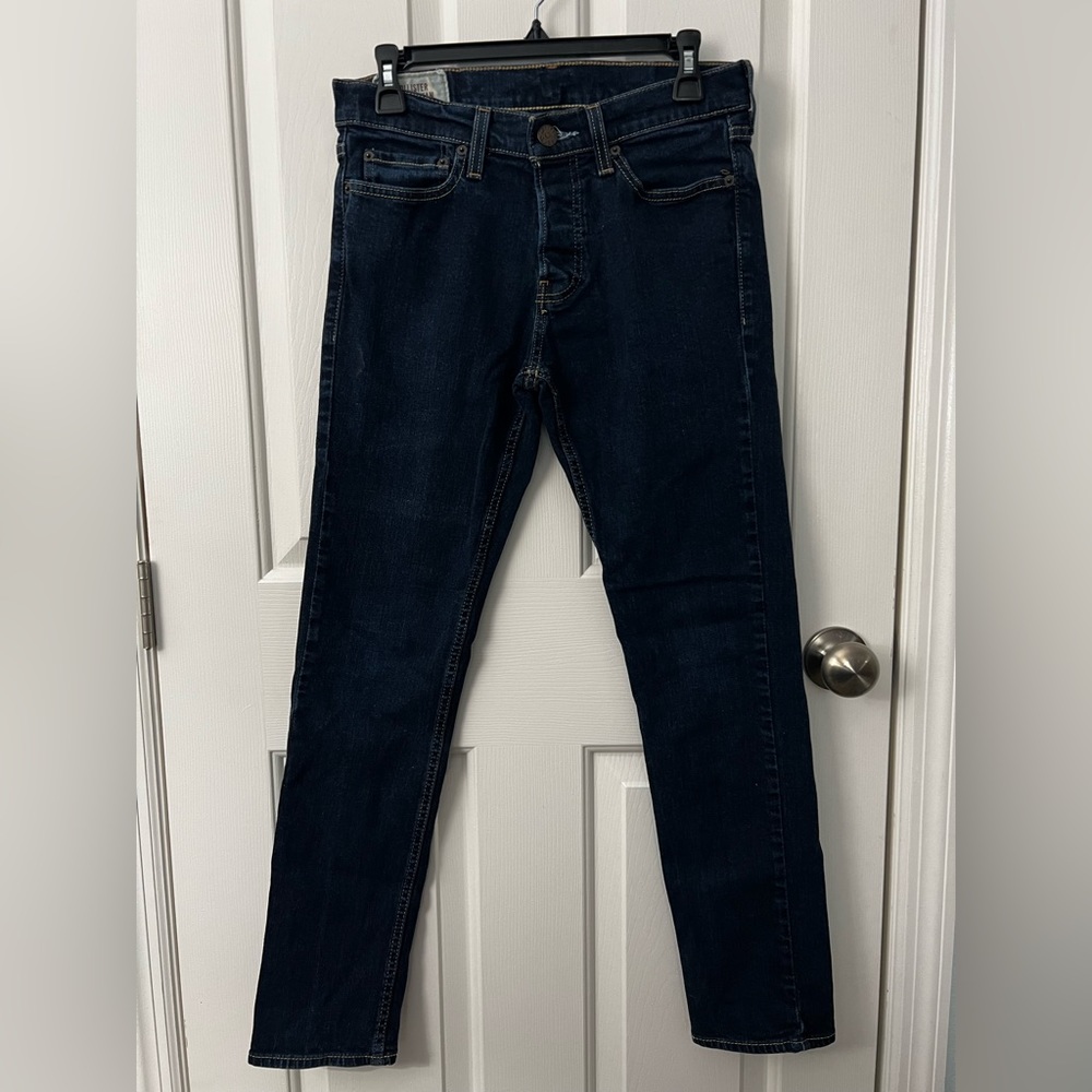 Hollister Mens 29 x 30 Dark Wash Skinny  Button Fly Jeans